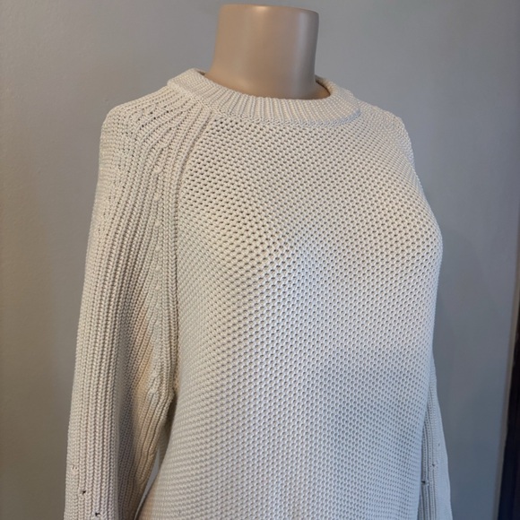 Lululemon Honeycomb Crewneck Oversized Sweater 3D Knit Cotton Bone Cream Sz XS - Picture 3 of 9